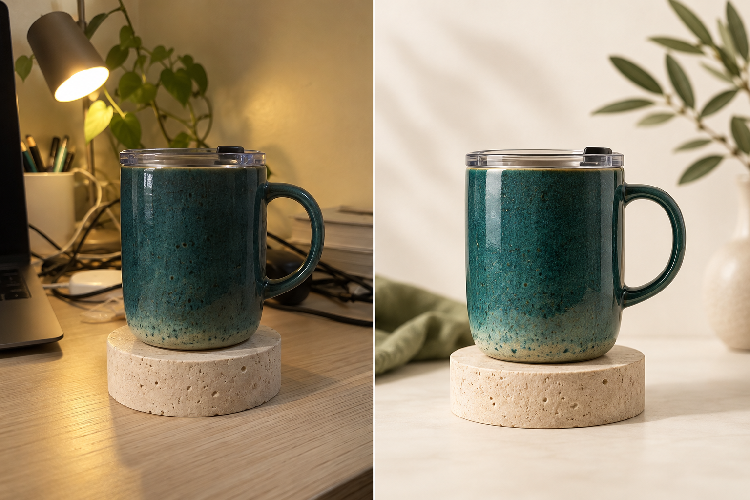 Illustrative before-and-after showing a product photo cleaned for presentation
